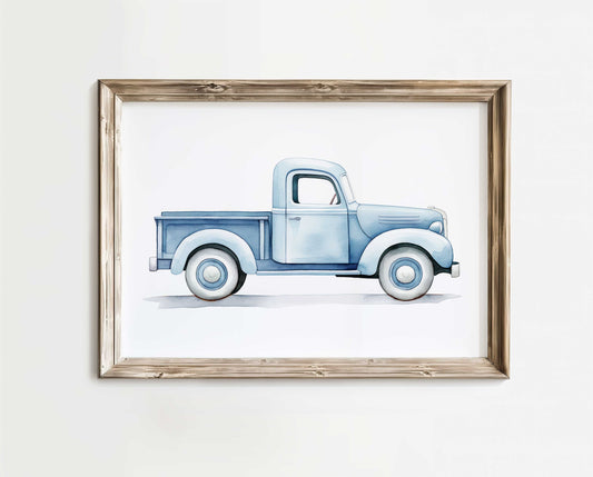 Vintage Pickup Truck Print, Car Nursery Decor, Vehicle & Transportation Nursery Art, Vintage Car Art Print,PRINTABLE Blue Kids Room Wall Art