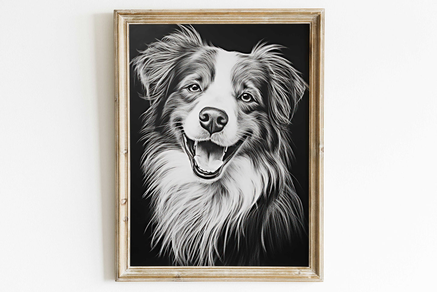 Australian Shepherd Dog Decor, Dog Line Art, Rustic Dog Decor, Aussie Owner Gift, Dark Wall Decor, Dog Portrait, Dog Drawing, PRINTABLE Art