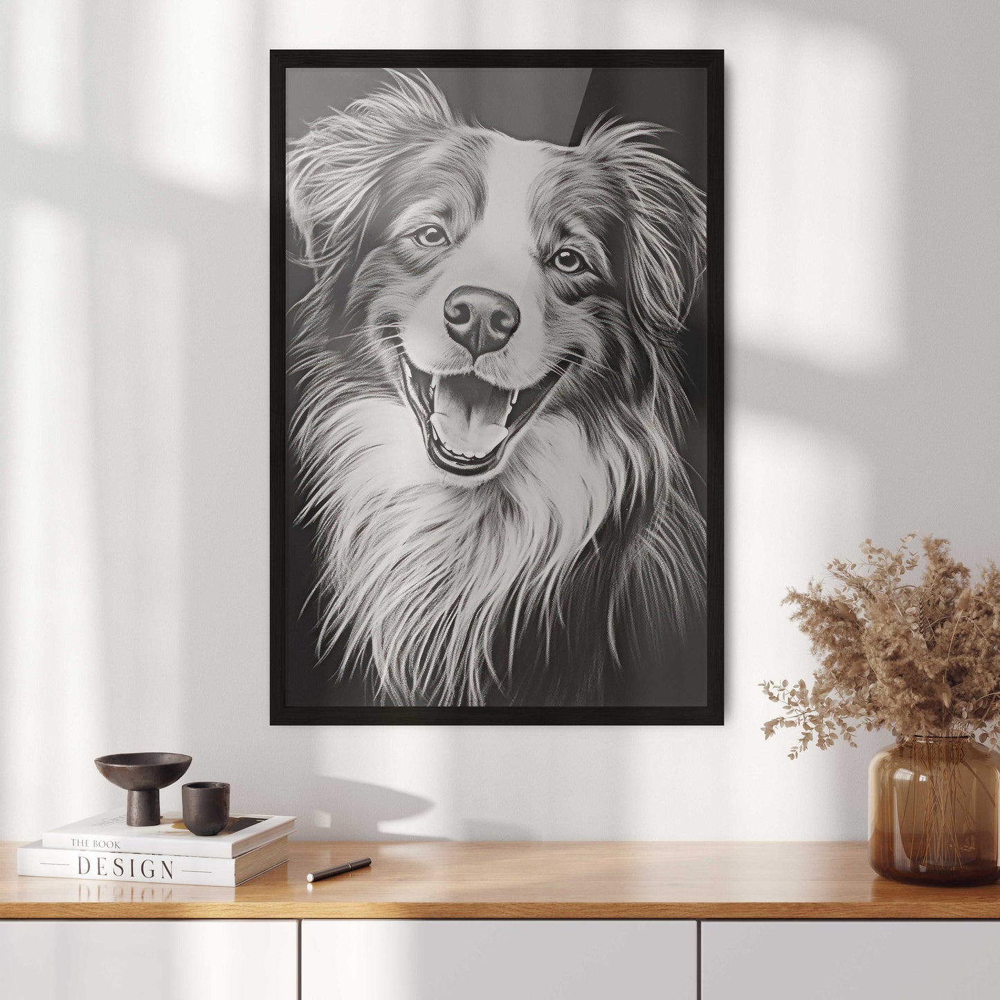 Australian Shepherd Dog Decor, Dog Line Art, Rustic Dog Decor, Aussie Owner Gift, Dark Wall Decor, Dog Portrait, Dog Drawing, PRINTABLE Art