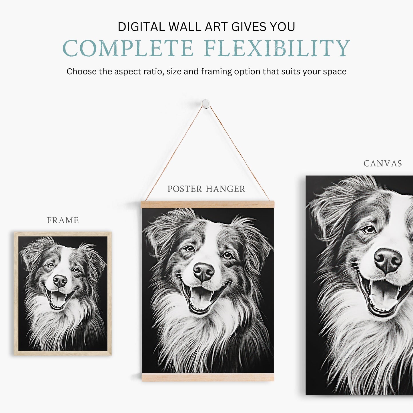 Australian Shepherd Dog Decor, Dog Line Art, Rustic Dog Decor, Aussie Owner Gift, Dark Wall Decor, Dog Portrait, Dog Drawing, PRINTABLE Art