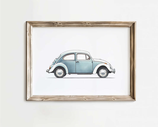 VW Volkswagen Beetle Art Print, Boys Room Decor, Teal Boy Room Decor, Car Nursery Art, Vintage Car Wall Art,PRINTABLE Toddler Room Decor Boy