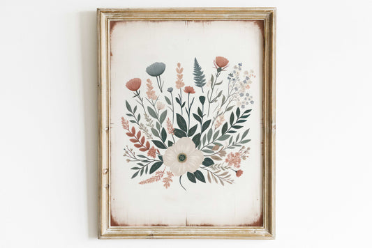 Wildflower Art Print, Minimalist Flower Wall Art, Rustic Floral Print, Vintage Floral Wall Decor, Antique Flower Painting, PRINTABLE Art