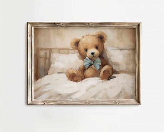 Bear Nursery Decor, Vintage Teddy Bear Print, Teddybear Painting, Rustic Nursery Decor, Baby Room Decor Neutral, PRINTABLE Nursery Wall Art