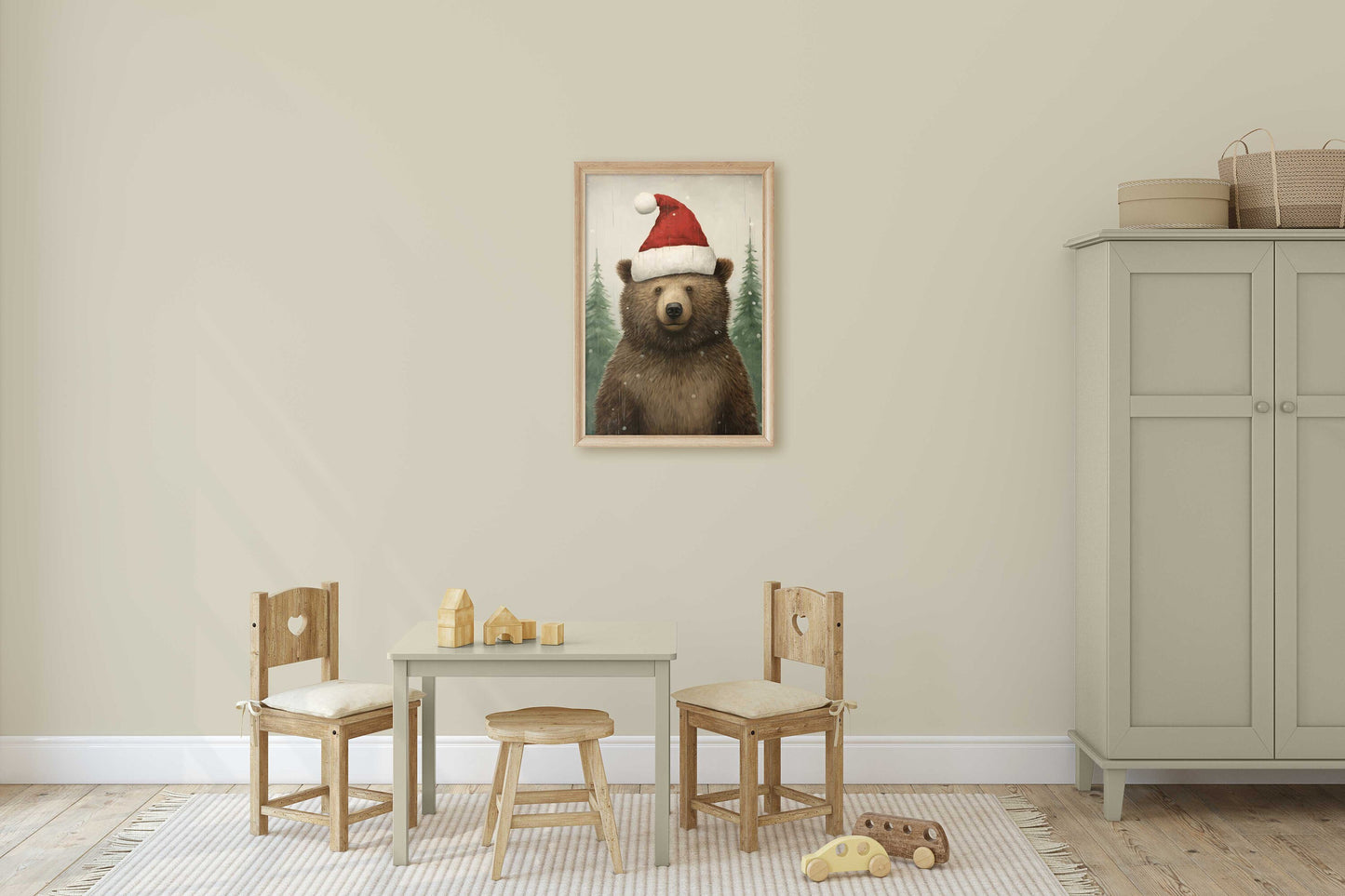 Bear Christmas Print for Kids Room, Bear Nursery Decor, Christmas Animal Art, Animal in Christmas, Forest Animal Nursery,PRINTABLE Kids Art