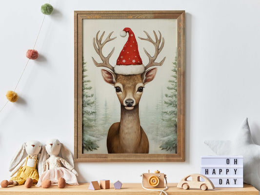 Christmas Animal Wall Art, Deer Nursery Decor, Christmas Print for Kids Rooms, Animal in Christmas, Forest Animal Nursery,PRINTABLE Kids Art