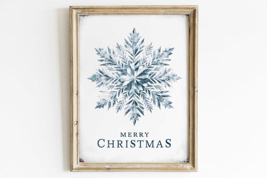 Snowflake Art Print, Christmas Wall Art, X-mas Decor, Snow Crystal Art, Farmhouse Christmas Decor, Holiday Decor,PRINTABLE Country Style Art