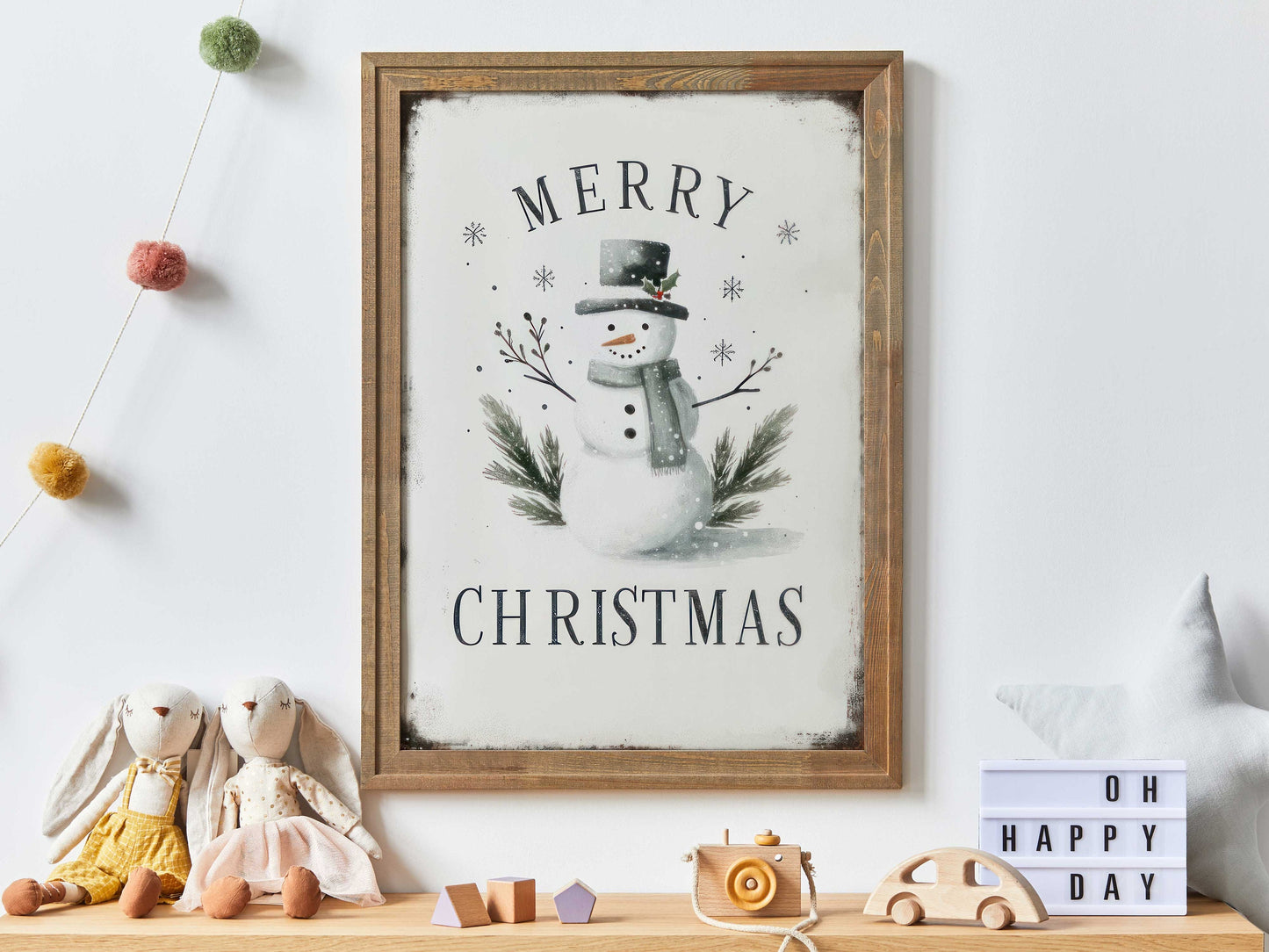 Snowman Nursery Print, Christmas Kids Room Art, Winter Nursery Wall Art, Merry Christmas, Snow Man Wall Decor, PRINTABLE Xmas Nursery Art