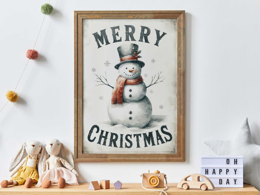 Snowman Nursery Print, Snow Man Wall Decor, Christmas Kids Room Art, Xmas Wall Decor, Merry Christmas, PRINTABLE Christmas Nursery Art