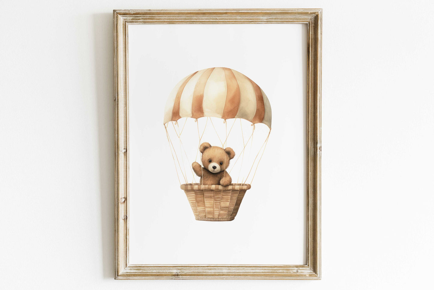 Cute Bear Nursery Art Print, Bear in Parachute, Hot Air Balloon Nursery Print, Nursery Decor, Baby Shower Gift, PRINTABLE Nursery Art