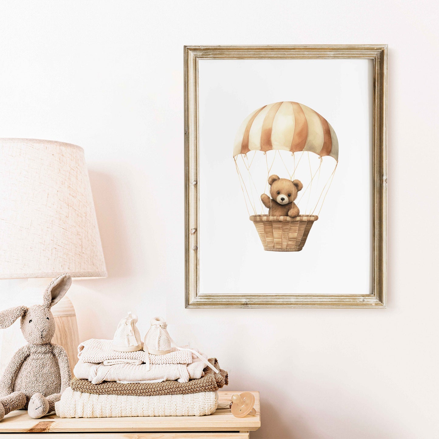 Cute Bear Nursery Art Print, Bear in Parachute, Hot Air Balloon Nursery Print, Nursery Decor, Baby Shower Gift, PRINTABLE Nursery Art