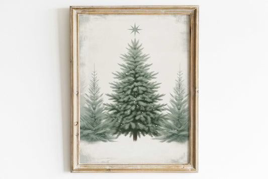 Christmas Tree Print, Spruce Tree Art, Vintage Christmas Wall Art, Xmas Pine Tree, Rustic Christmas Decor, Fir Tree Wall Art, Printable Art