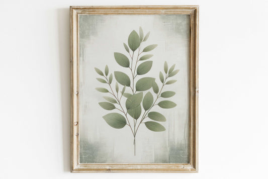 Rustic Botanical Wall Decor, Floral Art, Green Leaves Print, Sage Green Floral Art, Plant Wall Art, Distressed Wall Art,PRINTABLE Floral Art