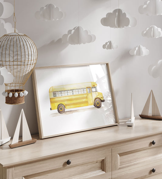 School Bus Print, Car Nursery Decor, Vehicle & Transportation Nursery Art, School Theme, Vintage Car Art Print, PRINTABLE Kids Room Wall Art