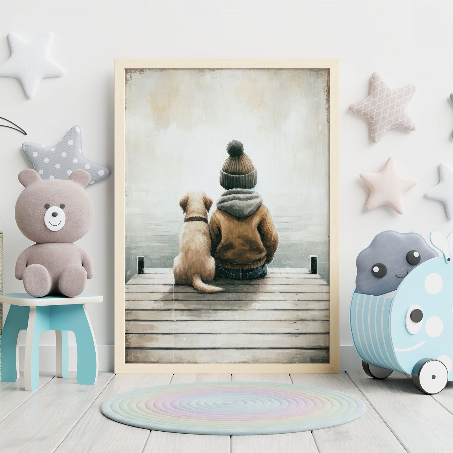 Boy and Dog, Dog Nursery Decor, Labrador Nursery Art, Nursery Wall Art, Toddler Decor Boy, Puppy Nursery Print,  Printable Dog Art for Boys