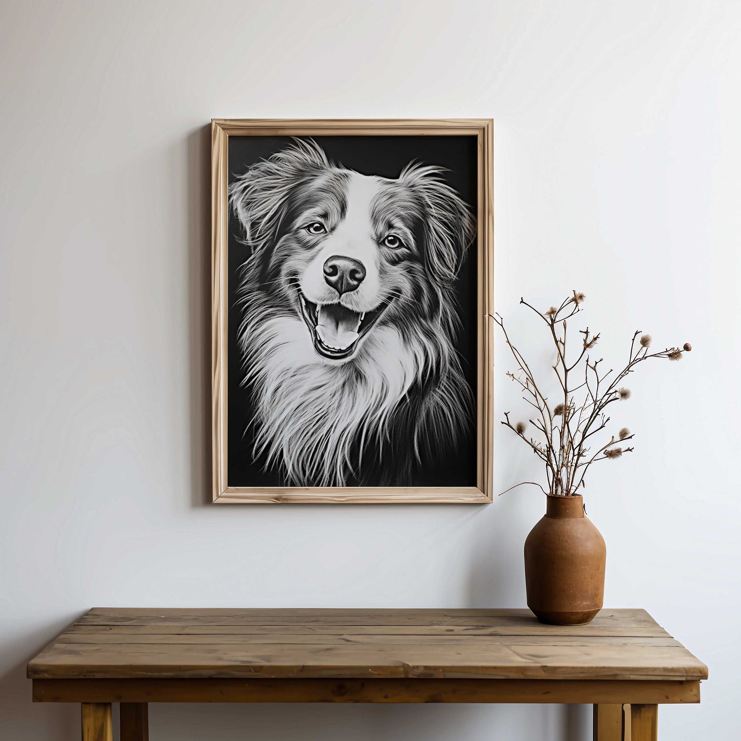 Australian Shepherd Dog Decor, Dog Line Art, Rustic Dog Decor, Aussie Owner Gift, Dark Wall Decor, Dog Portrait, Dog Drawing, PRINTABLE Art