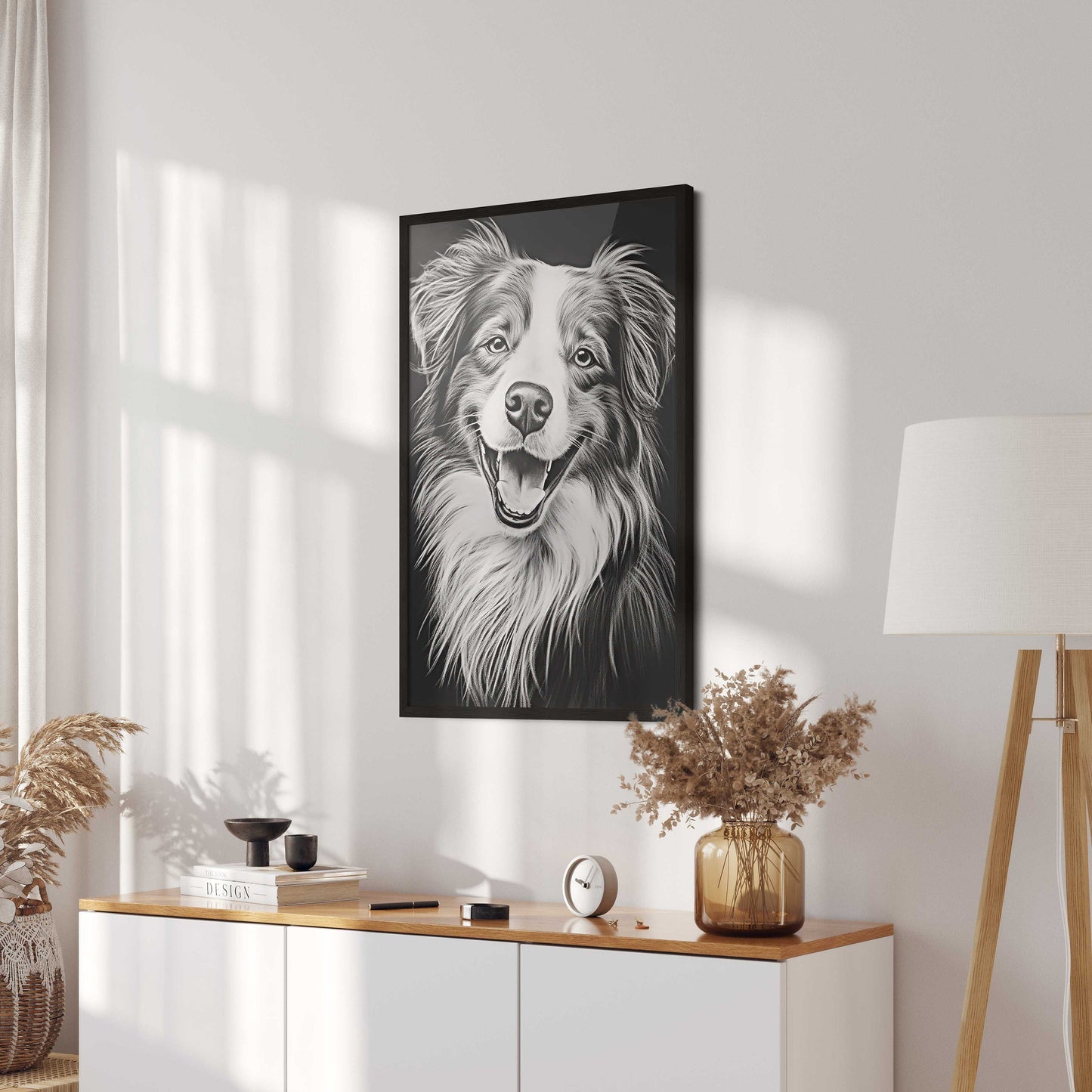 Australian Shepherd Dog Decor, Dog Line Art, Rustic Dog Decor, Aussie Owner Gift, Dark Wall Decor, Dog Portrait, Dog Drawing, PRINTABLE Art