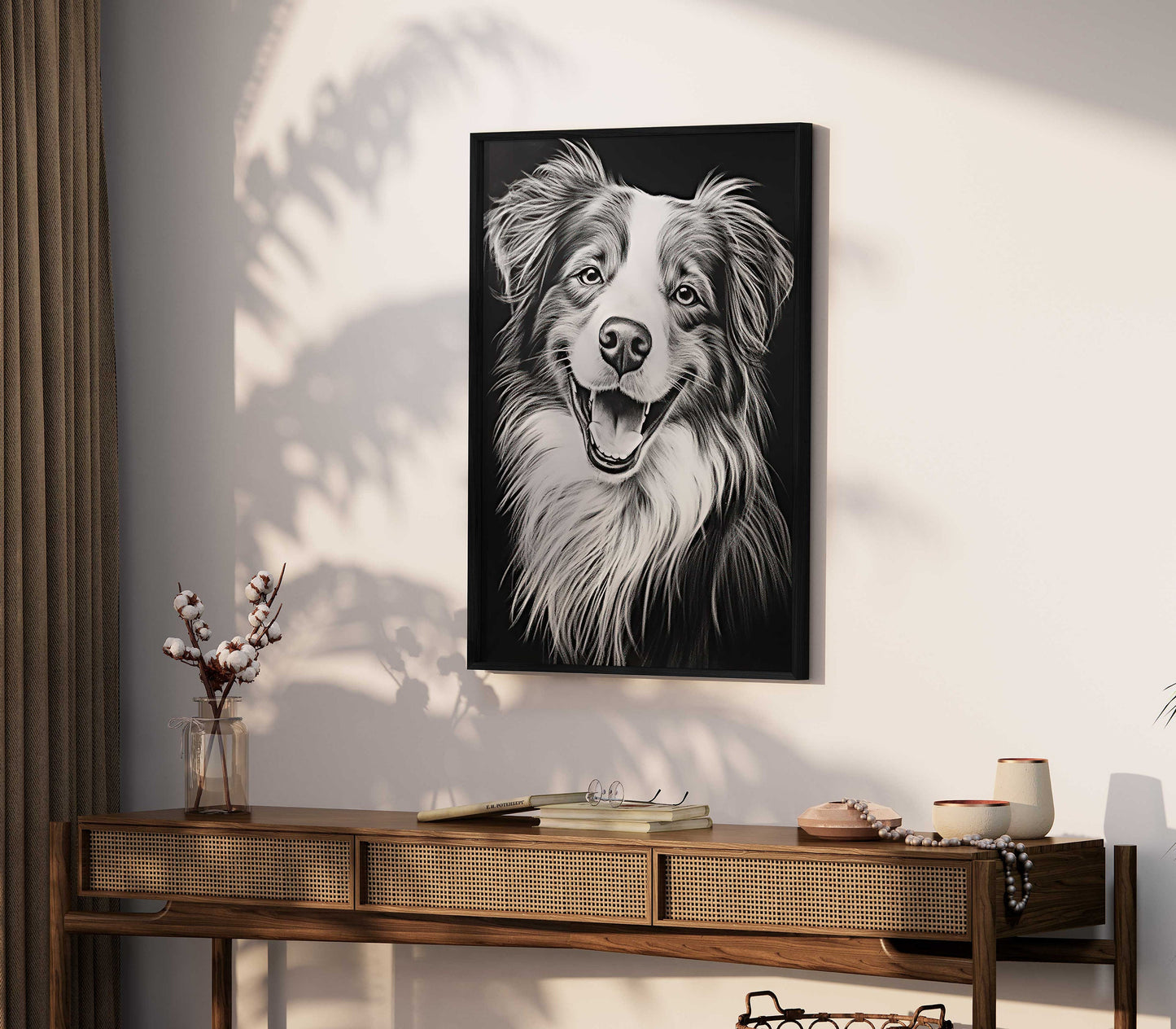 Australian Shepherd Dog Decor, Dog Line Art, Rustic Dog Decor, Aussie Owner Gift, Dark Wall Decor, Dog Portrait, Dog Drawing, PRINTABLE Art