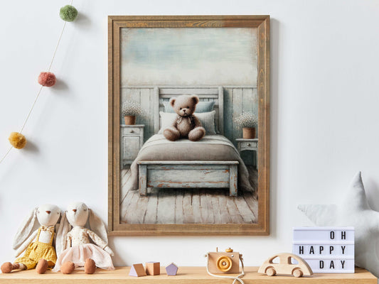 Rustic Nursery Decor, Bear Nursery Decor, Vintage Teddy Bear Print, Teddybear Painting, Baby Room Decor Neutral, PRINTABLE Nursery Wall Art