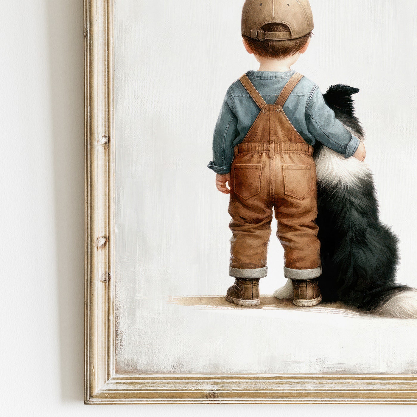 Border Collie Nursery Decor, Boy and Dog Art Print, Dog Nursery Art, Toddler Decor Boy, Puppy Nursery Print,  Printable Kids Art