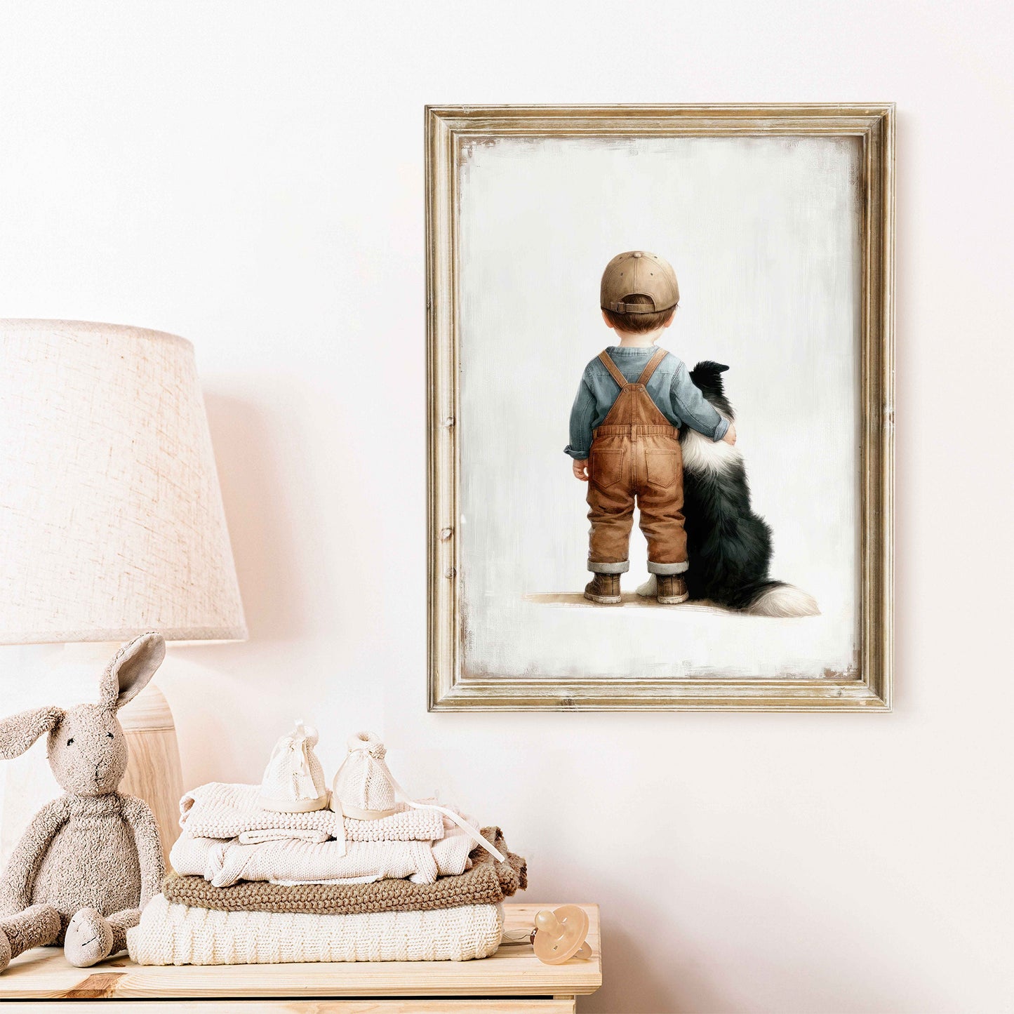 Border Collie Nursery Decor, Boy and Dog Art Print, Dog Nursery Art, Toddler Decor Boy, Puppy Nursery Print,  Printable Kids Art