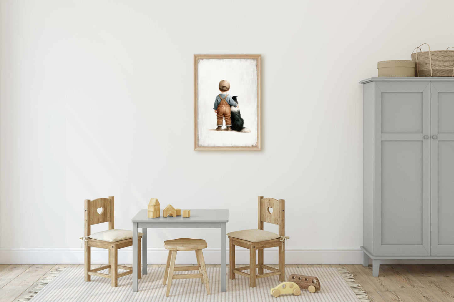 Border Collie Nursery Decor, Boy and Dog Art Print, Dog Nursery Art, Toddler Decor Boy, Puppy Nursery Print,  Printable Kids Art