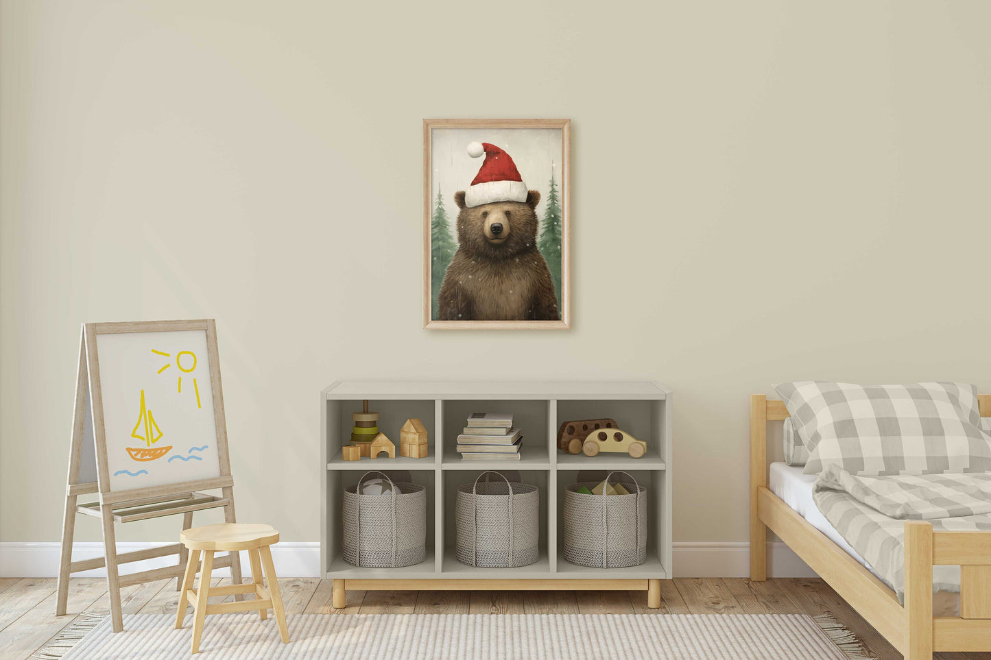 Bear Christmas Print for Kids Room, Bear Nursery Decor, Christmas Animal Art, Animal in Christmas, Forest Animal Nursery,PRINTABLE Kids Art