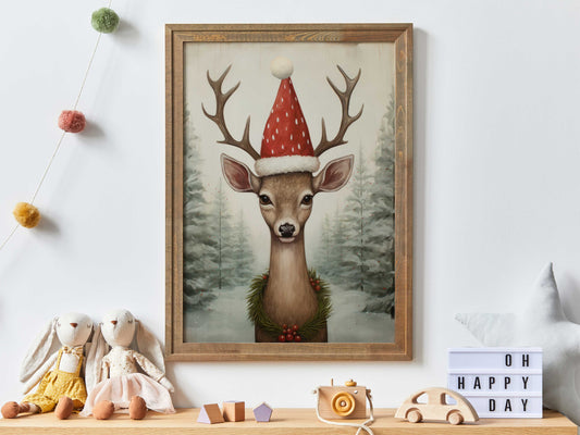 Deer Nursery Decor, Deer Christmas Print for Kids Room, Christmas Animal Art, Animal in Christmas, Forest Animal Nursery,PRINTABLE Kids Art