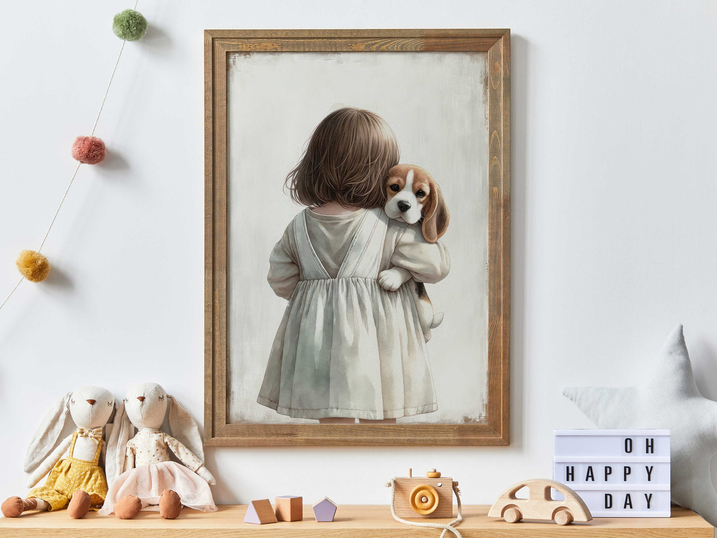 Beagle Nursery Print, Dog Nursery Decor, Beagle Wall Art Print, Girl & Dog Art, Dog Nursery Wall Art, Girls Room Decor, PRINTABLE Dog Art