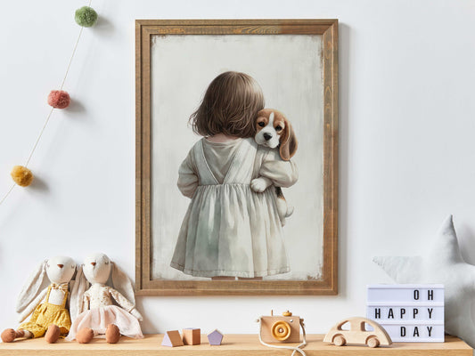 Beagle Nursery Print, Dog Nursery Decor, Beagle Wall Art Print, Girl & Dog Art, Dog Nursery Wall Art, Girls Room Decor, PRINTABLE Dog Art