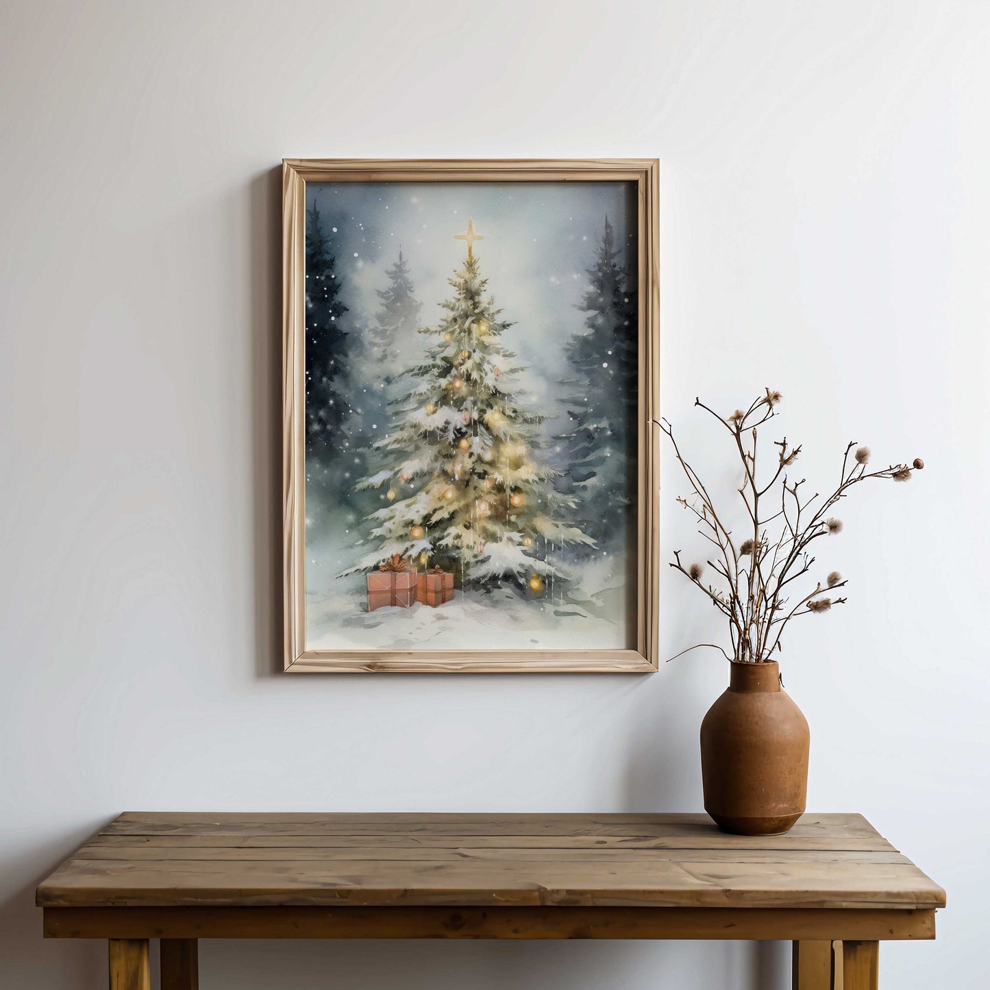 Christmas Tree Print, Christmas Gift Print, Vintage Christmas Tree Painting, Holiday Decor, Rustic Xmas Art, PRINTABLE Christmas Nursery Art