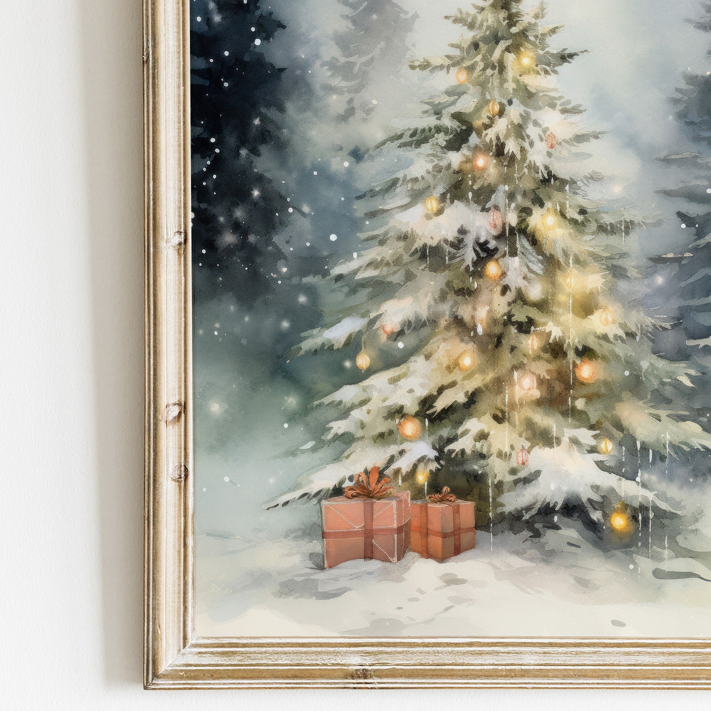Christmas Tree Print, Christmas Gift Print, Vintage Christmas Tree Painting, Holiday Decor, Rustic Xmas Art, PRINTABLE Christmas Nursery Art