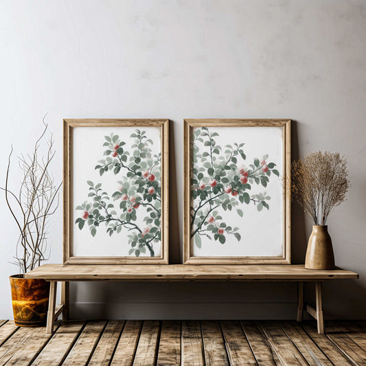 Apple Tree Print, Vintage Kitchen Art Print, Apple Tree Branch Art,  Set of 2, Rustic Home Decor, Apple  Decor,PRINTABLE Nature Art