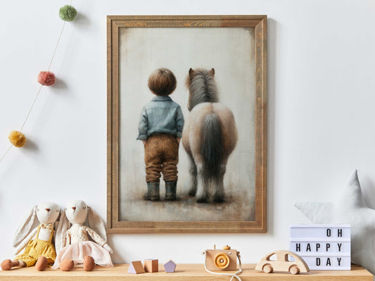 Shetland Pony Nursery Art, Boy & Pony Print, Horse Nursery Wall Art, Boy and Horse Art Print, Boys Room Decor, Printable Boy Wall Decor