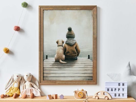 Boy and Dog, Dog Nursery Decor, Labrador Nursery Art, Nursery Wall Art, Toddler Decor Boy, Puppy Nursery Print,  Printable Dog Art for Boys