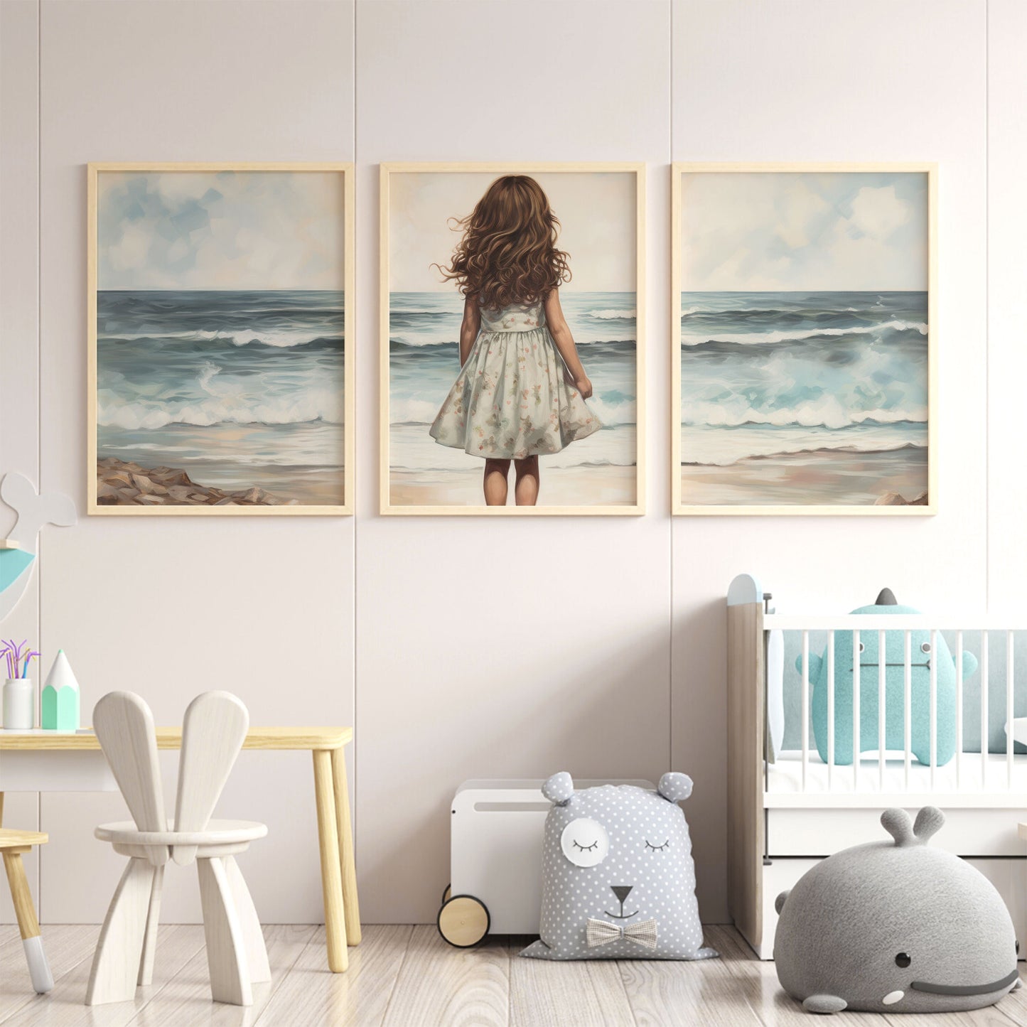 Beach Nursery Decor, Ocean Nursery, Beach Print Kids Set of 3, Girl Adventure Wall Art, Girly Art, Girl Bedroom Art, PRINTABLE Girl Wall Art