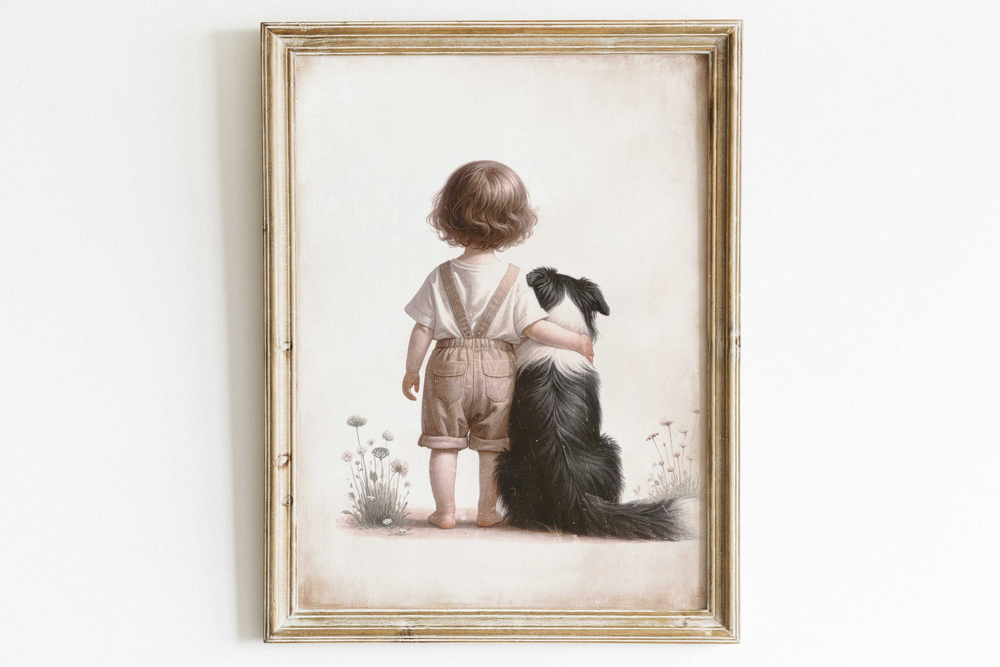 Dog Nursery Decor, Border Collie Print, Girl and Dog Art, Girls Room Dog Decor, Toddler Room Decor, Cute Animal Art, PRINTABLE Dog Art