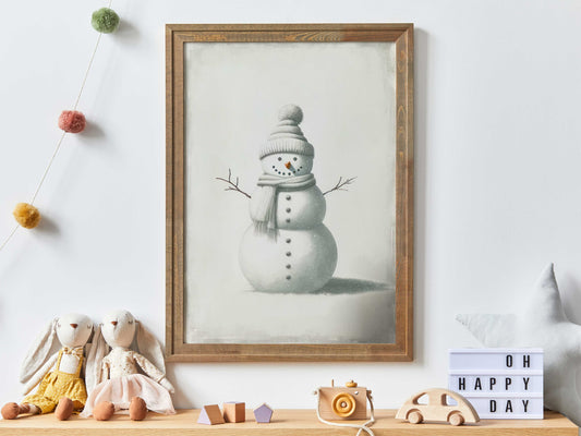 Snowman Print, Snowman Nursery Print, Christmas Kids Room Art, Xmas Wall Decor, Watercolor Snow Man Painting,PRINTABLE Christmas Nursery Art