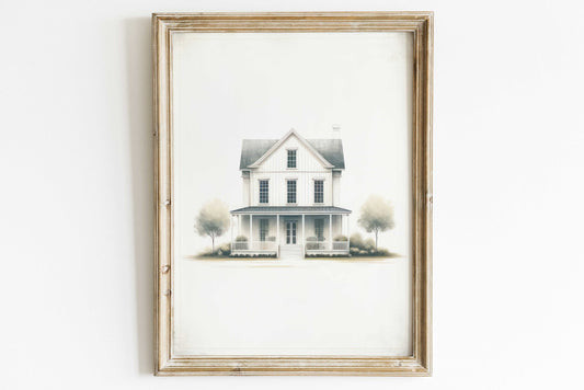 Country House Print, Minimalist Vintage Art, Modern Farmhouse Art, Country Wall Decor, Beautiful House Wall Art, PRINTABLE Farmhouse Decor