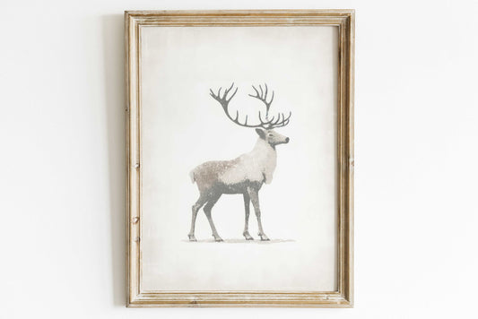 Reindeer Art Print, White Reindeer, Minimalist Animal Print, Nordic Animal, Farmhouse Wall Decor, Reindeer Painting, Printable Reindeer Art