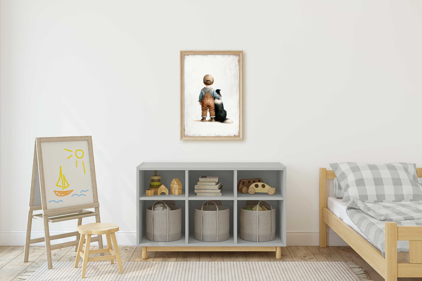 Border Collie Nursery Decor, Boy and Dog Art Print, Dog Nursery Art, Toddler Decor Boy, Puppy Nursery Print,  Printable Kids Art