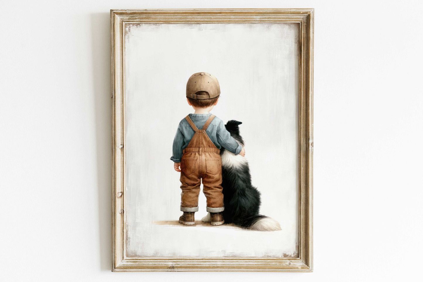 Border Collie Nursery Decor, Boy and Dog Art Print, Dog Nursery Art, Toddler Decor Boy, Puppy Nursery Print,  Printable Kids Art