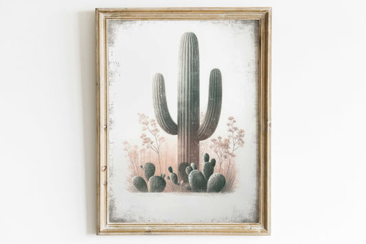 Cactus Wall Art, Saguaro Cactus Print, Cactus Nursery Decor, Vintage Boho Nursery Art, Desert Nursery Decor, Printable Cactus Kids Wall Art