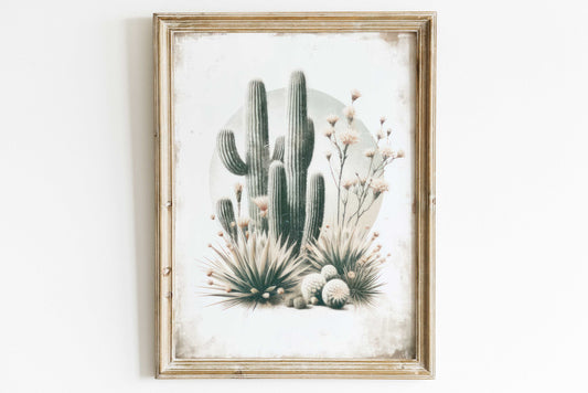 Cactus Wall Art, Saguaro Cactus Print, Cactus Nursery Decor, Vintage Boho Nursery Art, Desert Nursery Decor, Printable Cactus Kids Wall Art