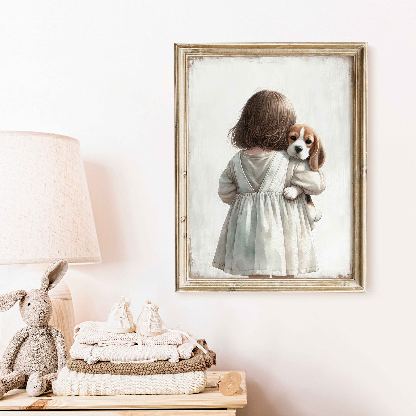 Beagle Nursery Print, Dog Nursery Decor, Beagle Wall Art Print, Girl & Dog Art, Dog Nursery Wall Art, Girls Room Decor, PRINTABLE Dog Art