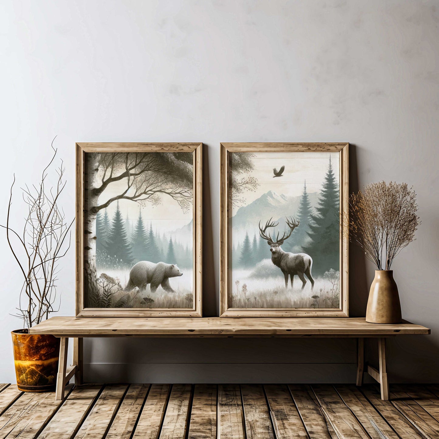 Woodland Nursery Decor, Woodland Animal Art, Bear and Deer Print, Bear Wall Art, Deer Art Print, Forest Animal Art, Printable Woodland Art