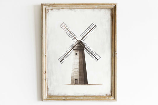 Windmill Art Print,  Vintage Windmill Wall Decor, Modern Farmhouse Wall Decor, Homestead Farm Wall Art, PRINTABLE Country Style Home Decor