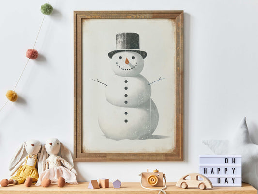 Snowman Print, Snowman Nursery Wall Art, Christmas Kids Room Art, Xmas Decor, Vintage Snow Man Painting, PRINTABLE Christmas Nursery Art