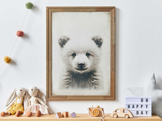 Baby Bear Nursery Print, Cute Nursery Animal Decor, PRINTABLE Vintage Nursery or Kids Bedroom Decor, Bear Cub, Rustic Kids Room Wall Decor