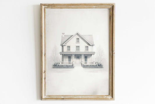 Country House Print, Minimalist Vintage Art, Modern Farmhouse Art, Country Wall Decor, Beautiful House Wall Art, PRINTABLE Farmhouse Decor