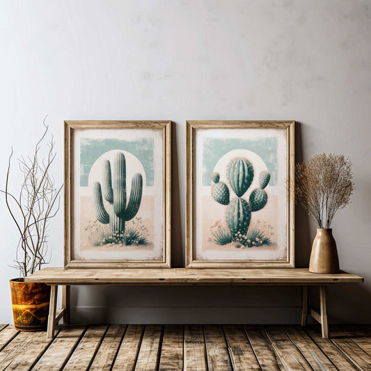 Cactus Wall Art, Cactus Nursery Decor, Cactus Print Set of 2, Vintage Boho Nursery Art, Bohemic Wall Decor, Desert Prints,Printable Wall Art